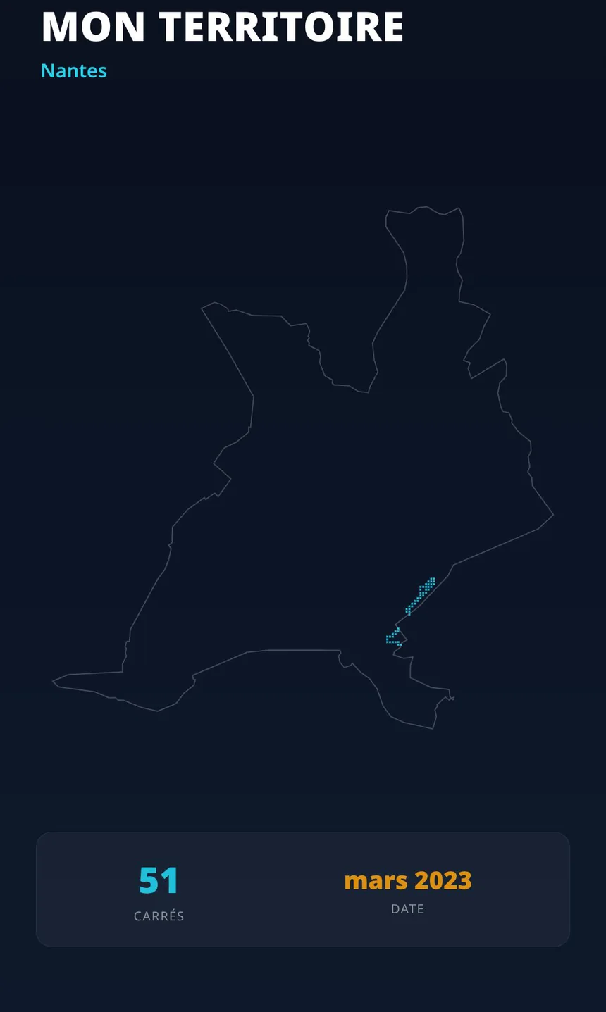 Carte de Nantes en mars 2023 : 51 carrés épars débloqués