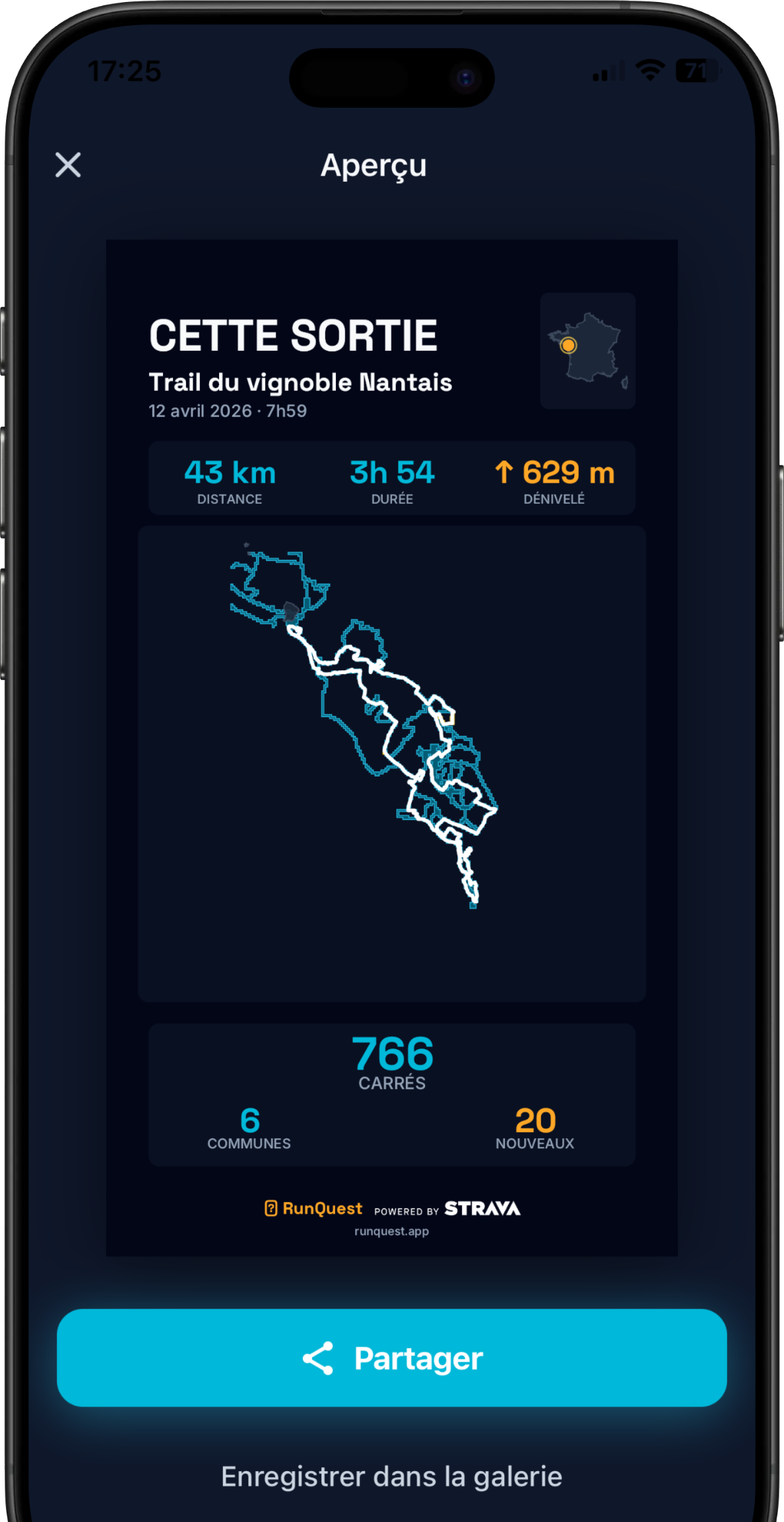 Aperçu du partage d'une sortie dans RunQuest