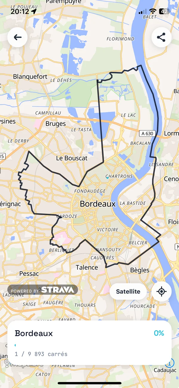Bordeaux dans RunQuest : le contour de la commune sur la carte