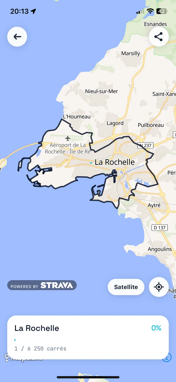 La Rochelle dans RunQuest : le contour de la commune sur la carte