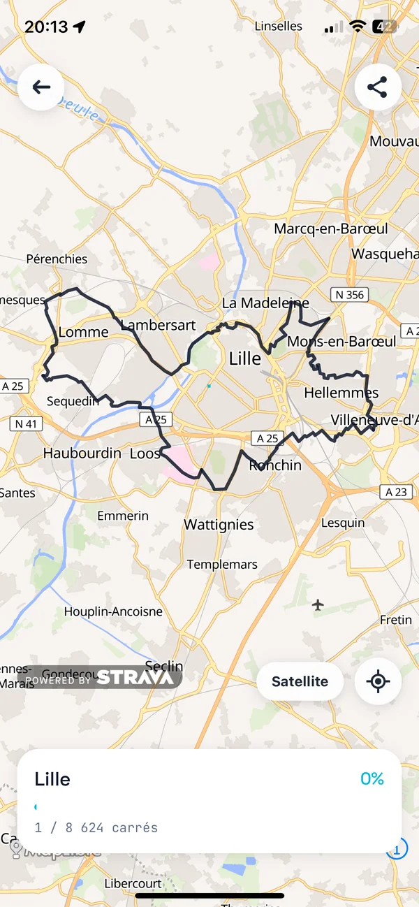 Lille dans RunQuest : le contour de la commune sur la carte
