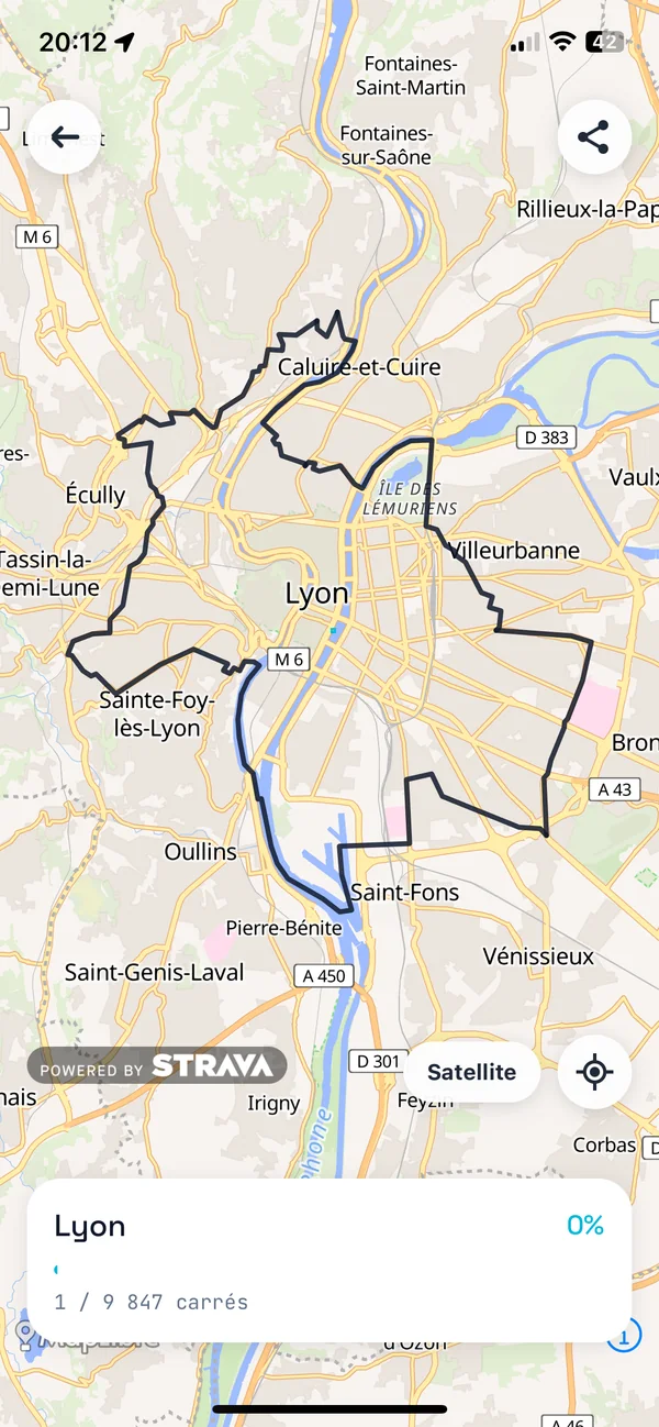 Lyon dans RunQuest : le contour de la commune sur la carte