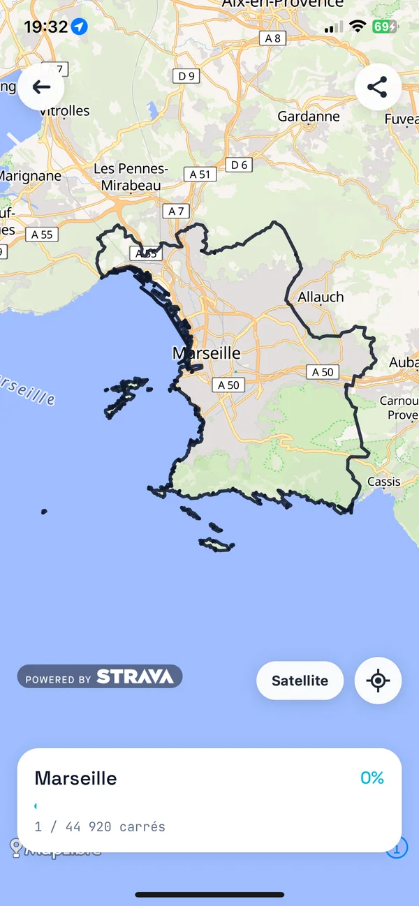 Marseille dans RunQuest : le contour de la commune sur la carte