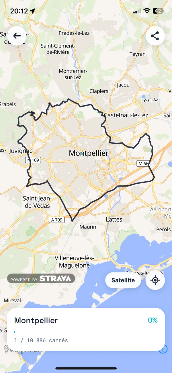 Montpellier dans RunQuest : le contour de la commune sur la carte