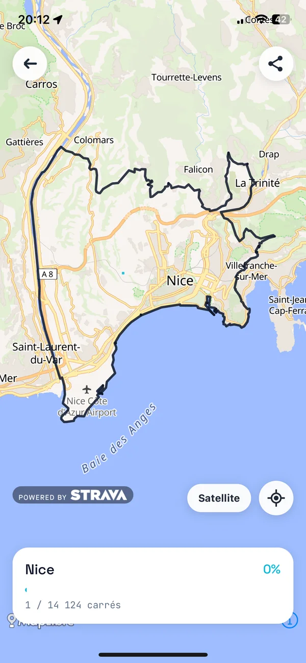 Nice dans RunQuest : le contour de la commune sur la carte