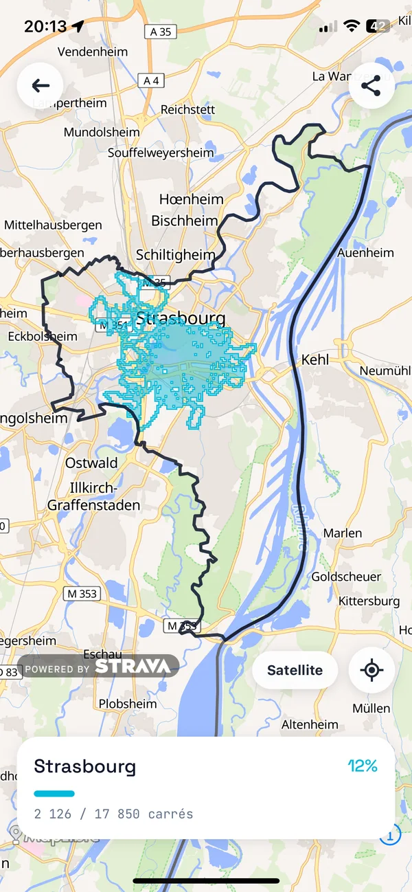 Strasbourg dans RunQuest : le contour de la commune sur la carte