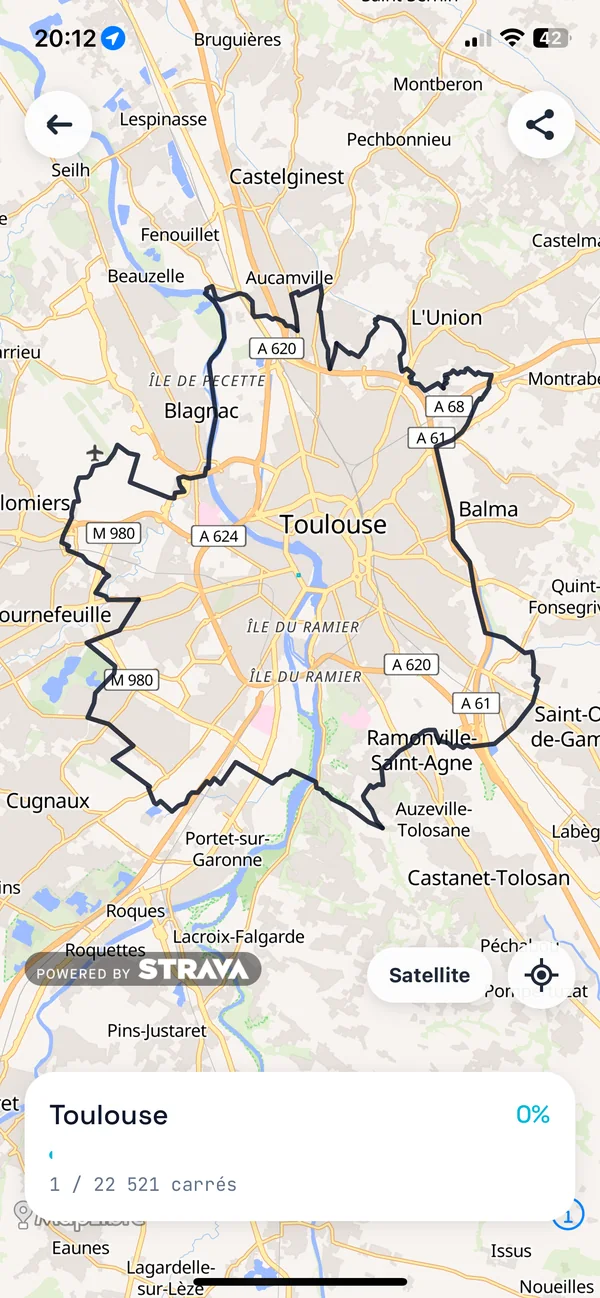 Toulouse dans RunQuest : le contour de la commune sur la carte